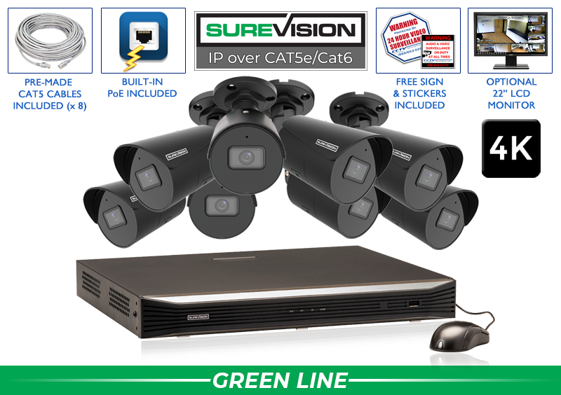 "BLACK KNIGHT" 4K IP Security Camera System with 8 Cameras and 16 Channel NVR
