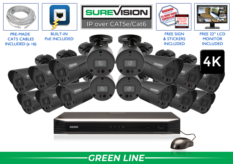 Security Camera System with 16 4K Cameras  / 16IPBA8-B-N