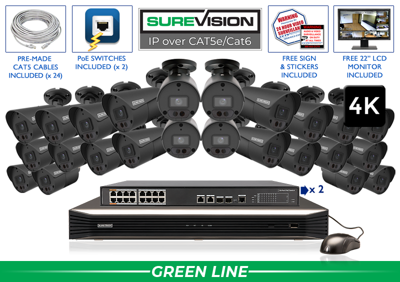 Security Camera System - 24 4K Ultra HD Cameras - 32 Channel NVR / 24IPBA8-B-N