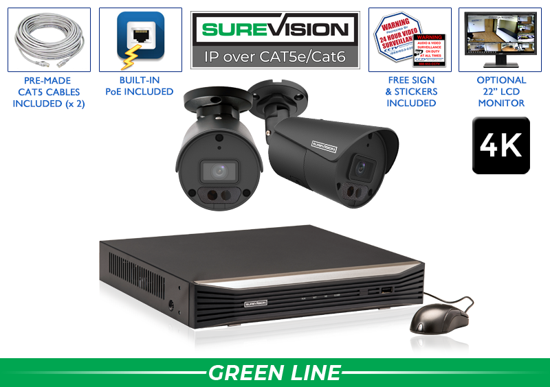 NVR Security Camera System with 2 Bullet IP Security Cameras with 164 Foot Night Vision/ 2IPBA8-B-N