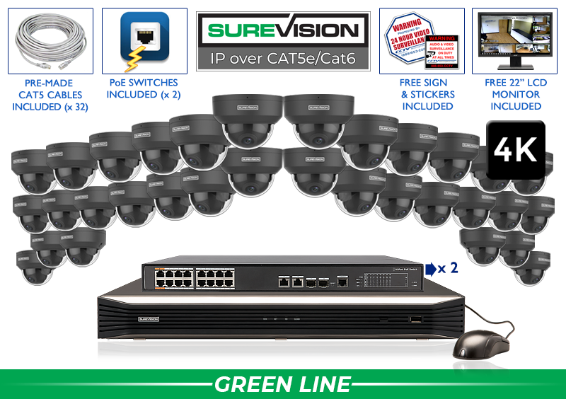 4K Business Camera System with 32 Vandal Dome Cameras and NVR / 32IPVP8-B-N 4K Business Camera System with 32 Vandal Dome Cameras and NVR / 32IPVP8-B-N