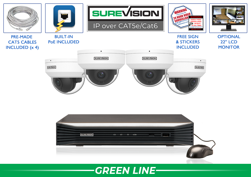 NVR Security Camera System with 4 Vandal Dome IP Cameras 1080p / 4IPED2-N NVR Security Camera System with 4 Vandal Dome IP Cameras 1080p / 4IPED2-N