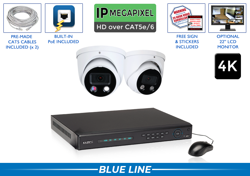 4 Channel NVR Recorder with 2 Active Deterrence Audio 4K AI Cameras / 2POETAD8-A