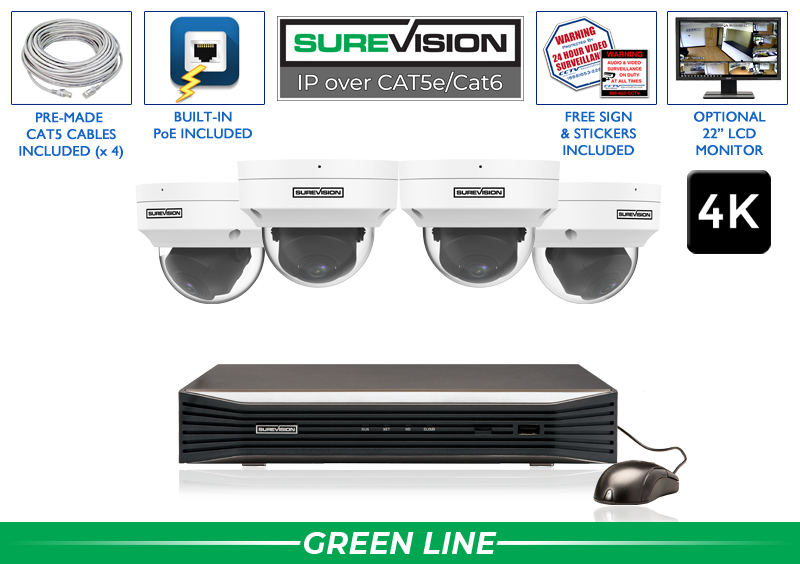 2K High Definition NVR System with Motorized Dome Cameras and Infrared Night Vision / 4IPDV4-N