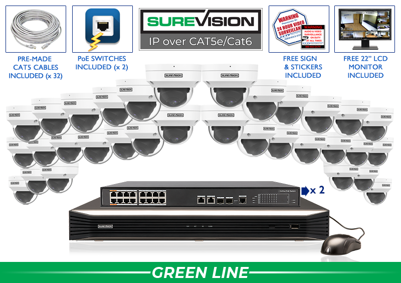4MP Dome Security Camera System with 32 Motorized IP Cameras and Network Video Recorder / 32IPDV4-N