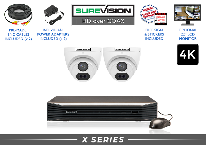 2 Camera 4K Ultra HD CCTV System w/ Audio + DVR (HD Over Coax) / 2HDXT8-N