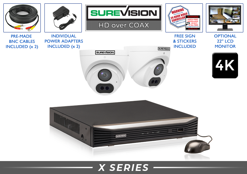 2 Camera 4K Ultra HD CCTV System w/ Audio + DVR (HD Over Coax) / 2HDXT8-N