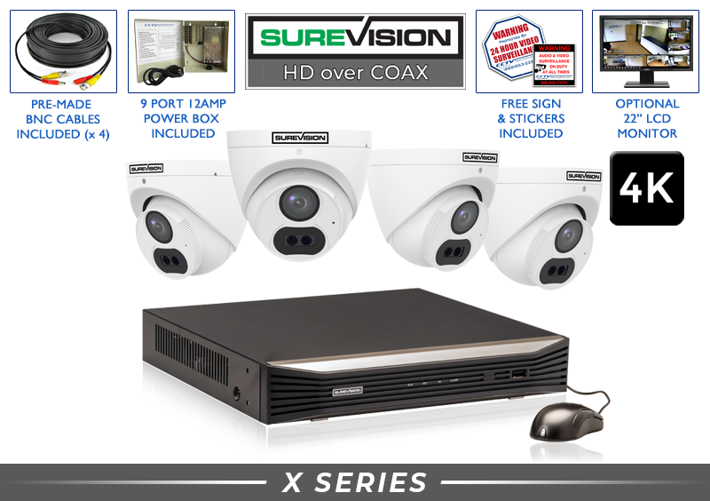 4 Camera 4K Ultra HD CCTV System w/ Night Vision + DVR - 130ft Night Vision / 4HDXT8-N