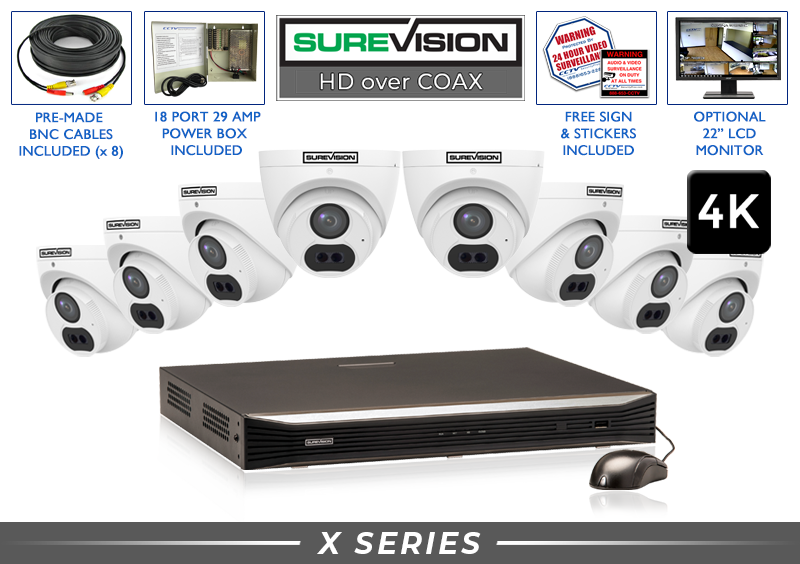 8 Camera 4K Turret Dome CCTV System w/ Audio + 16 Channel DVR / 8HDXT8-N