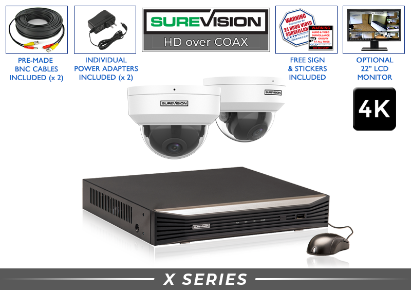 2 Camera 4K Ultra HD CCTV System w/ Audio + DVR (HD Over Coax) / 2HDXVD8-N