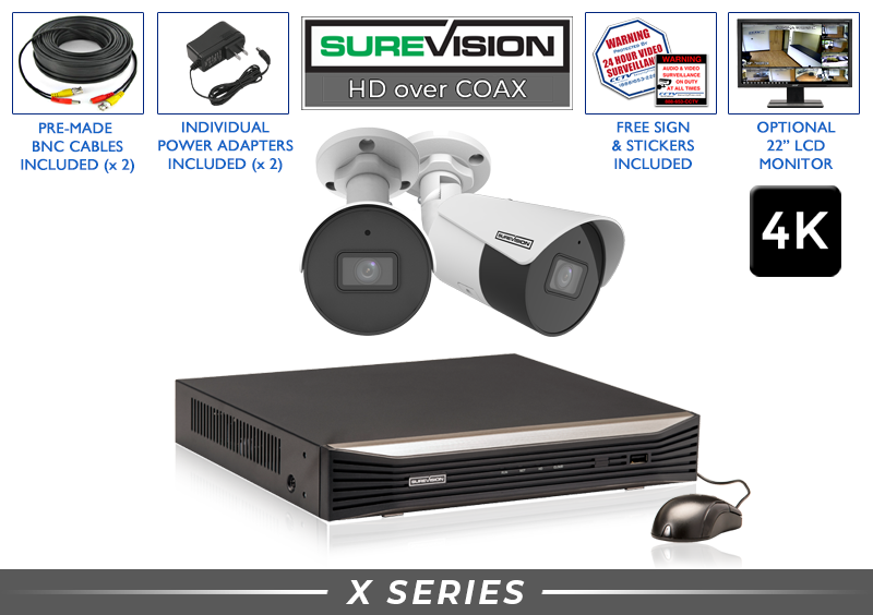 "BACKORDERED UNTIL 3/20" 2 Camera 4K Ultra High Definition Security System (Built-in Microphone) / 2HDXMB8-N