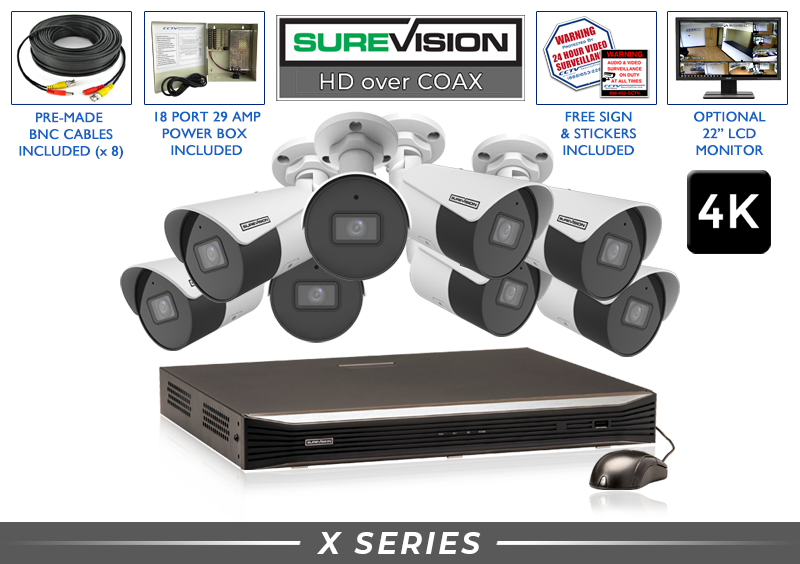 "BACKORDERED UNTIL 3/20" Security Camera System with Remote Viewing - 8 HD 4K Cameras  (Built-in Microphone) / 8HDXMB8-N