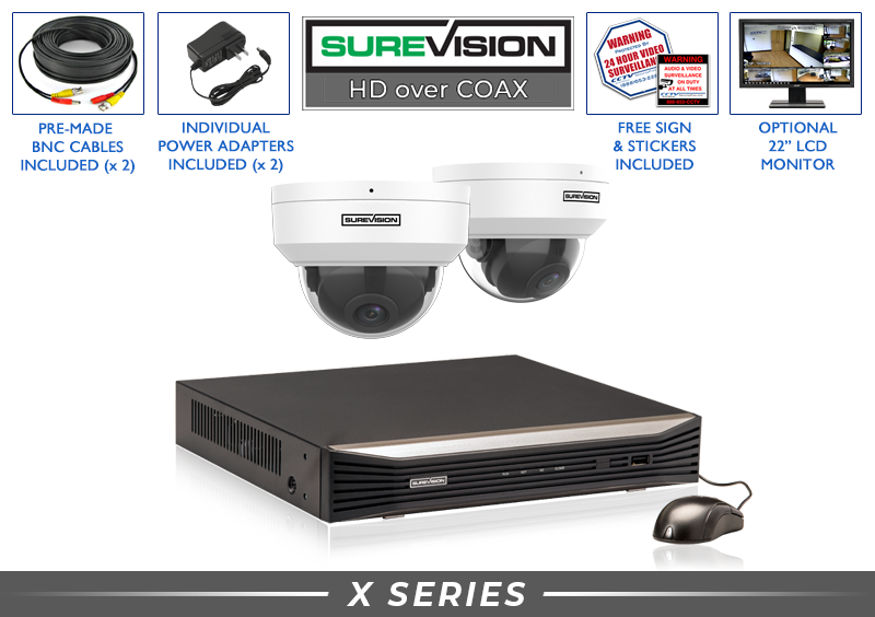 CCTV Security Camera System - 4 Channel DVR and 2 1080p Security Cameras (Built-in Microphone) / 2HDXMD2-N