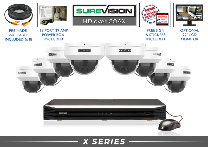 8 Camera 2MP HD Dome CCTV System w/ Audio + 16 Channel DVR / SV-8HDMD2-N