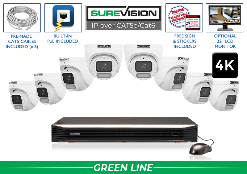 Security Camera System with 8 4K IP Cameras with COLOR Day and Night Performance