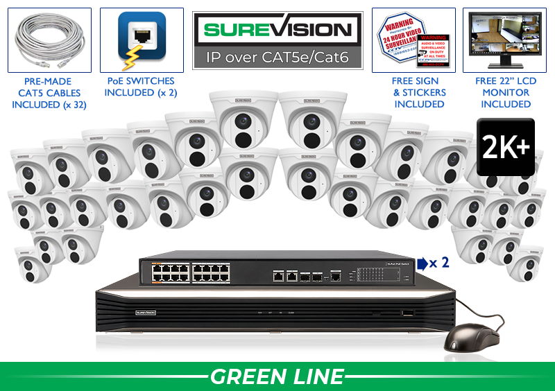 32 Channel 5MP (2K) IP Dome Camera System with Audio / 32IPT5IR-N