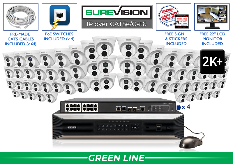 64 Camera 5MP (2K+) Turret Security Camera System