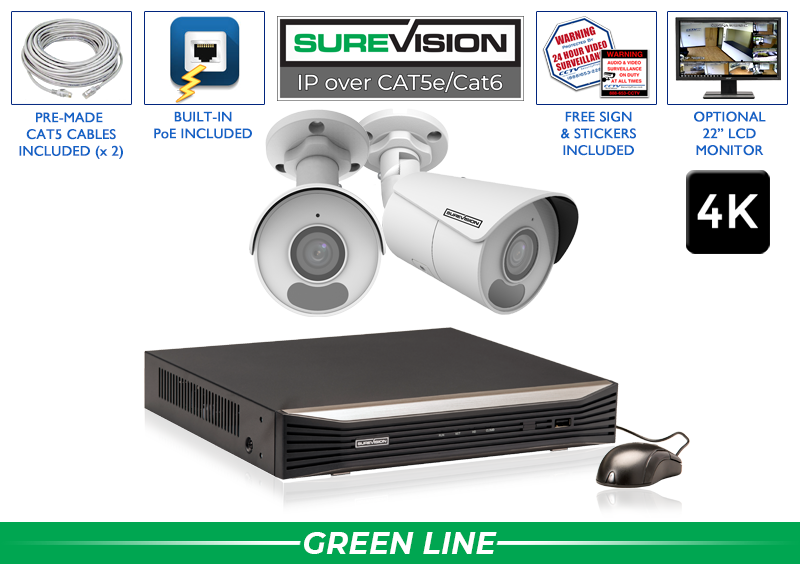 2 Camera 4K 4K Bullet Security Camera System with NVR