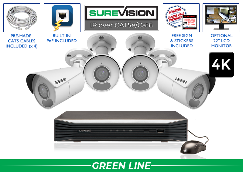 4 Camera 4K Bullet Security Camera System with NVR