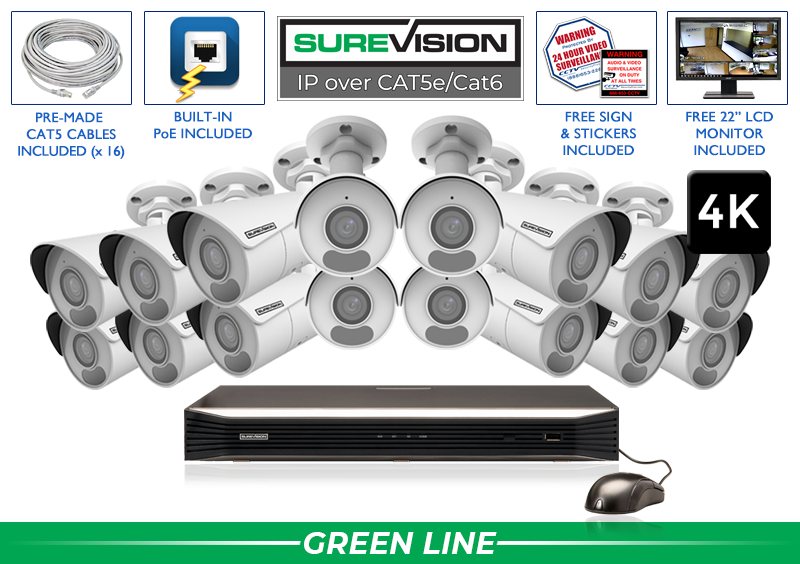 16 Camera 4K Bullet Security Camera System