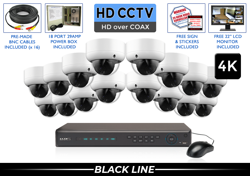 16 Camera Surveillance System with 16 4K Motorized Dome Cameras / 16PROCVIAD8-S