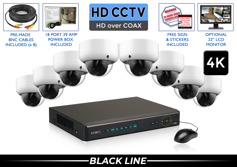 Video Surveillance System with 8 Motorized Vandal Dome Cameras / 8PROCVIAD8-S