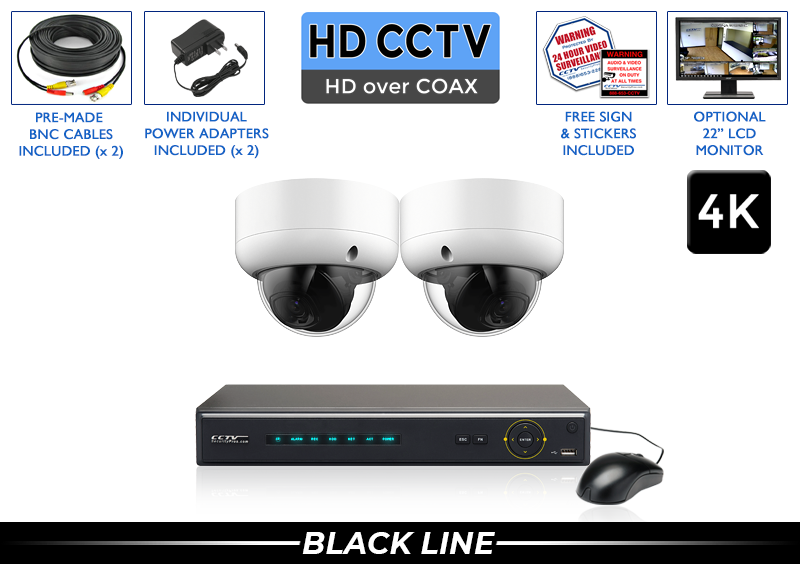 4K Ultra High Definition CCTV System with 2 Vandal Dome Cameras / 2PROCVIMD8-S 4K Ultra High Definition CCTV System with 2 Vandal Dome Cameras / 2PROCVIMD8-S