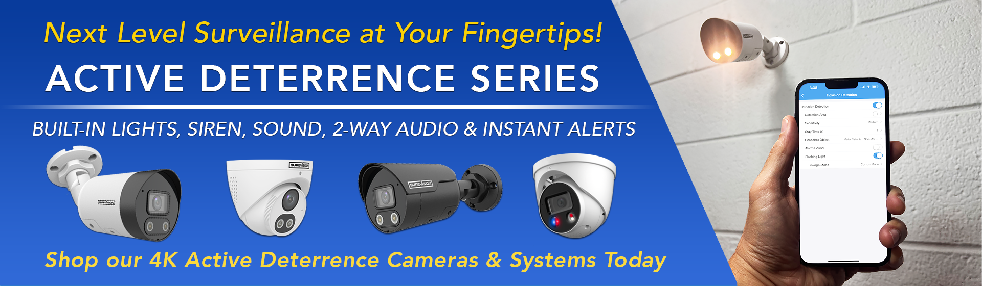 ​Active Deterrent Security Cameras with Lights, Siren, and Alerts