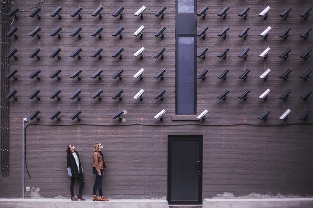 Wall full of CCTV cameras