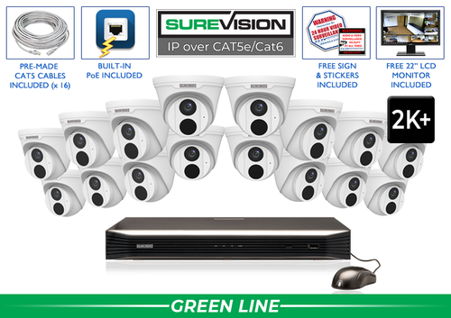 SureVision 16 camera 2K+ PoE turret security camera system with NVR