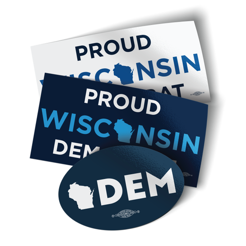 WI-DEM & Proud Wisconsin Democrat - Navy & White (Combo Bumper Sticker Pack)