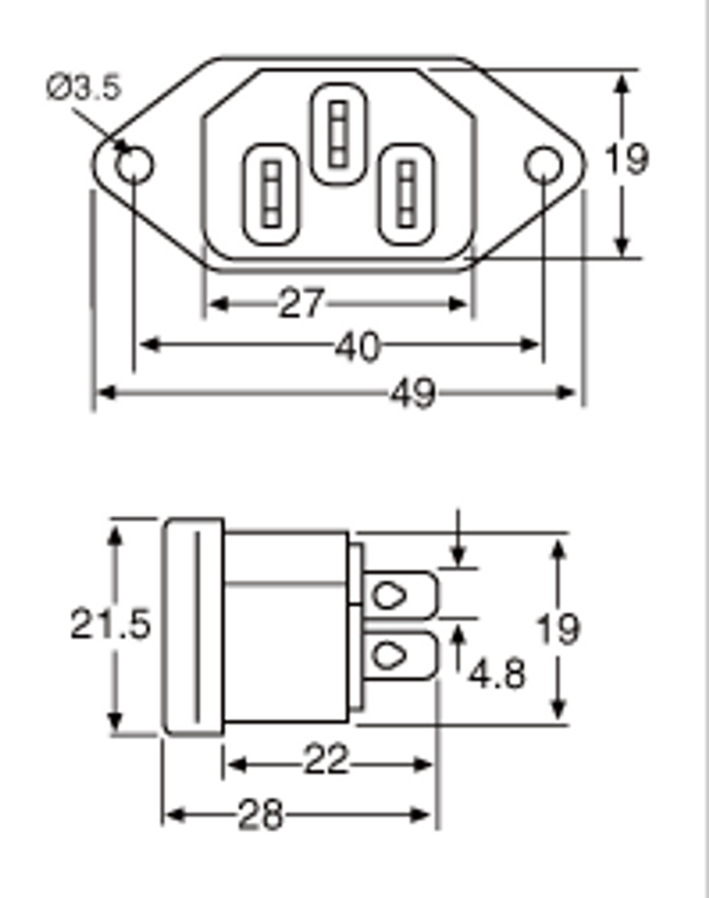 Male Socket Chassis Mount 10A IEC