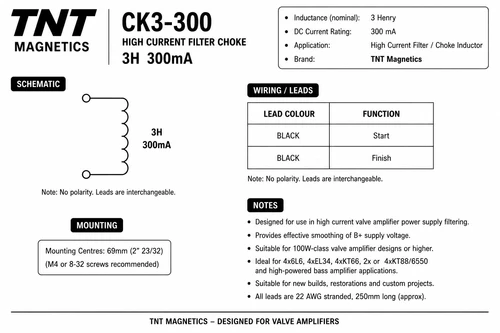 TNT Magnetics CK3-300 High Current Filter Choke - 3H 300mA