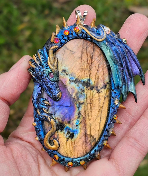 Golden Labradorite  Dragon Pendant Necklace