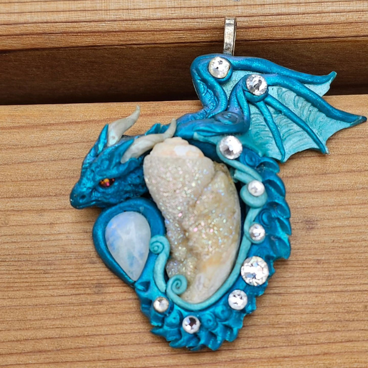 Agatized Shell Fossil Dragon Pendant