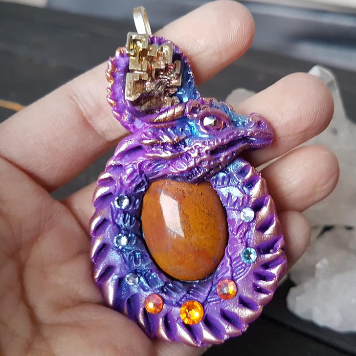 Agate & Bismuth Dragon Pendant