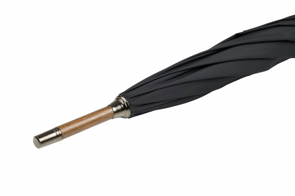 Gents Beechwood Ince Umbrella - Black - Whangee handle - ferrule close-up