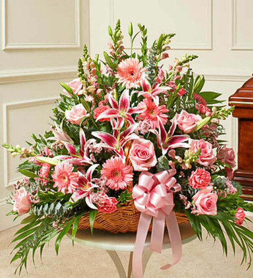 Thoughts and Prayers Fireside Basket - Pink Flowers Simi Valley