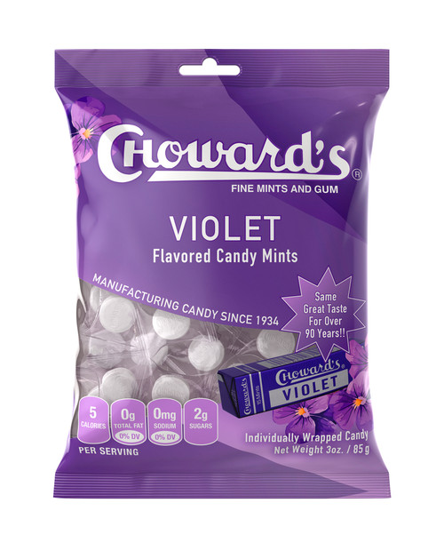 Choward's Violet Mints individually wrapped 3oz. peg bag