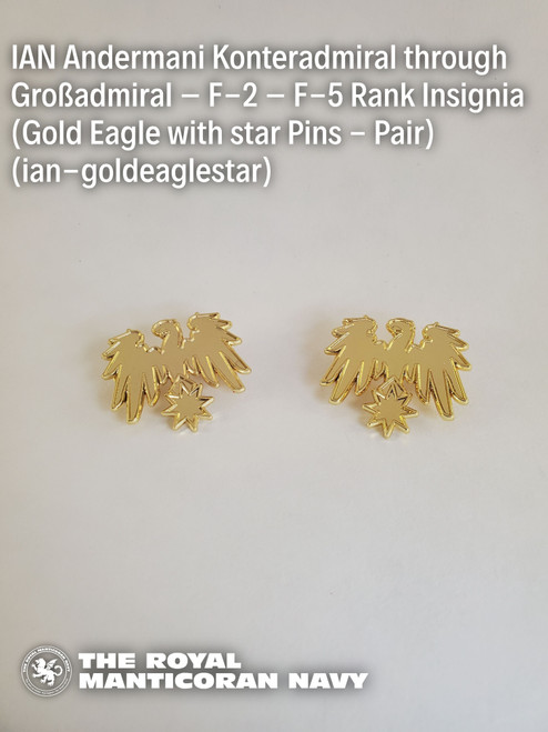 IAN Andermani Konteradmiral through Großadmiral – F-2 – F-5 Rank Insignia (Gold Eagle with star Pins - Pair)