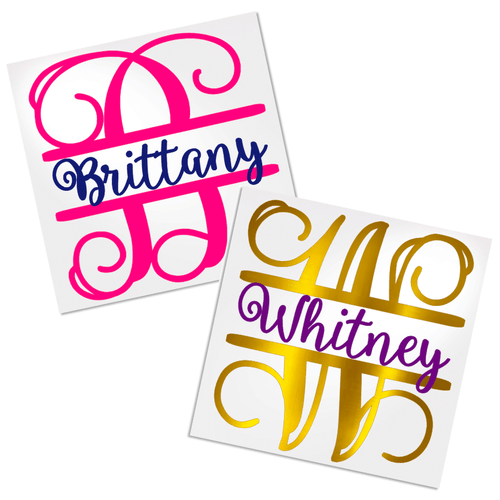 Decorate your cup, car or laptop with a personalized cursive split letter decal today!