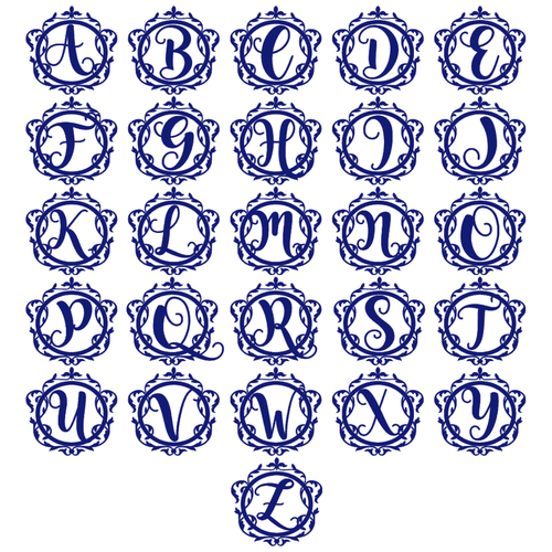 Preview of each swirly, framed letter Decal