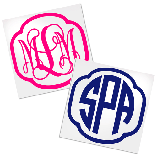 Decorative Border Monogram Decal to use on any hard, smooth surface.