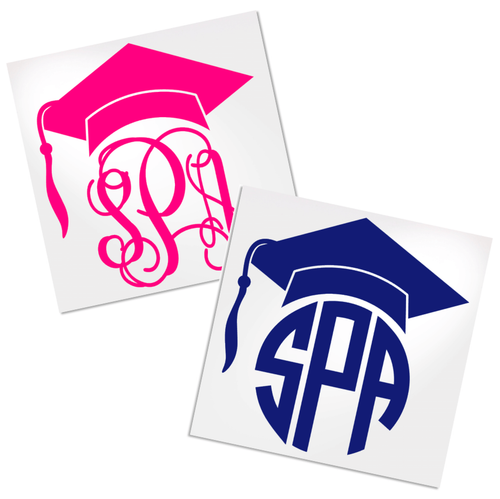 Graduation Monogram Decal for hard, smooth surface.