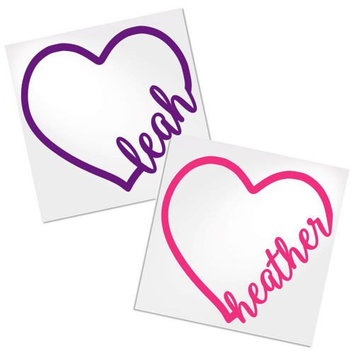 Personalized heart decal for any hard, smooth surface.