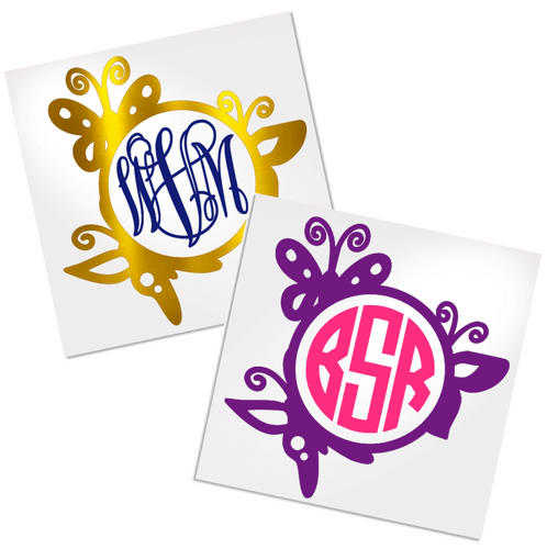 Butterfly monogram decal that is perfect for personalizing in hard, smooth surface.