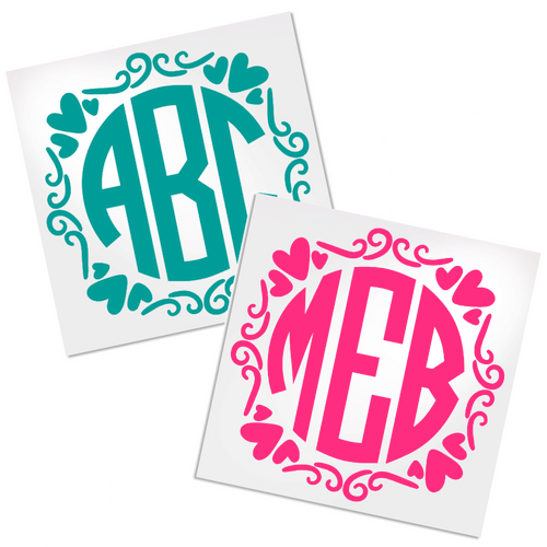 This monogram has a perfect heart border that adds a lot of character to any blank and boring surface.
