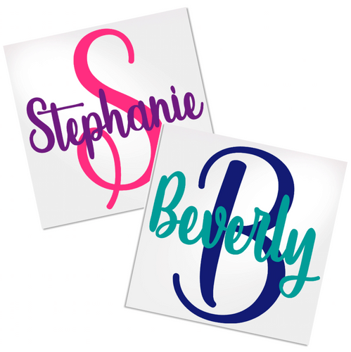 This decal has a signature look that just speaks to my soul.  I love how it has a large letter in the background to add just a little extra.  This decal is great for any hard, smooth surface.