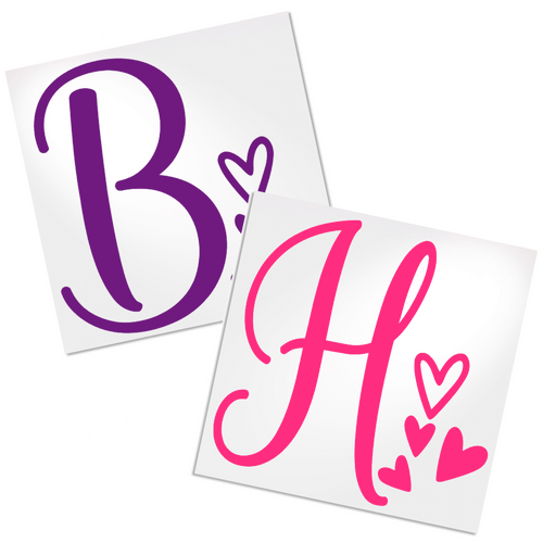 Letter with Heart Decal for any hard, smooth surface.