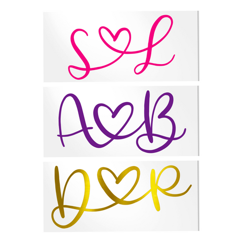 Couples monogram decal.  Two letter initials connected by a heart in the center.